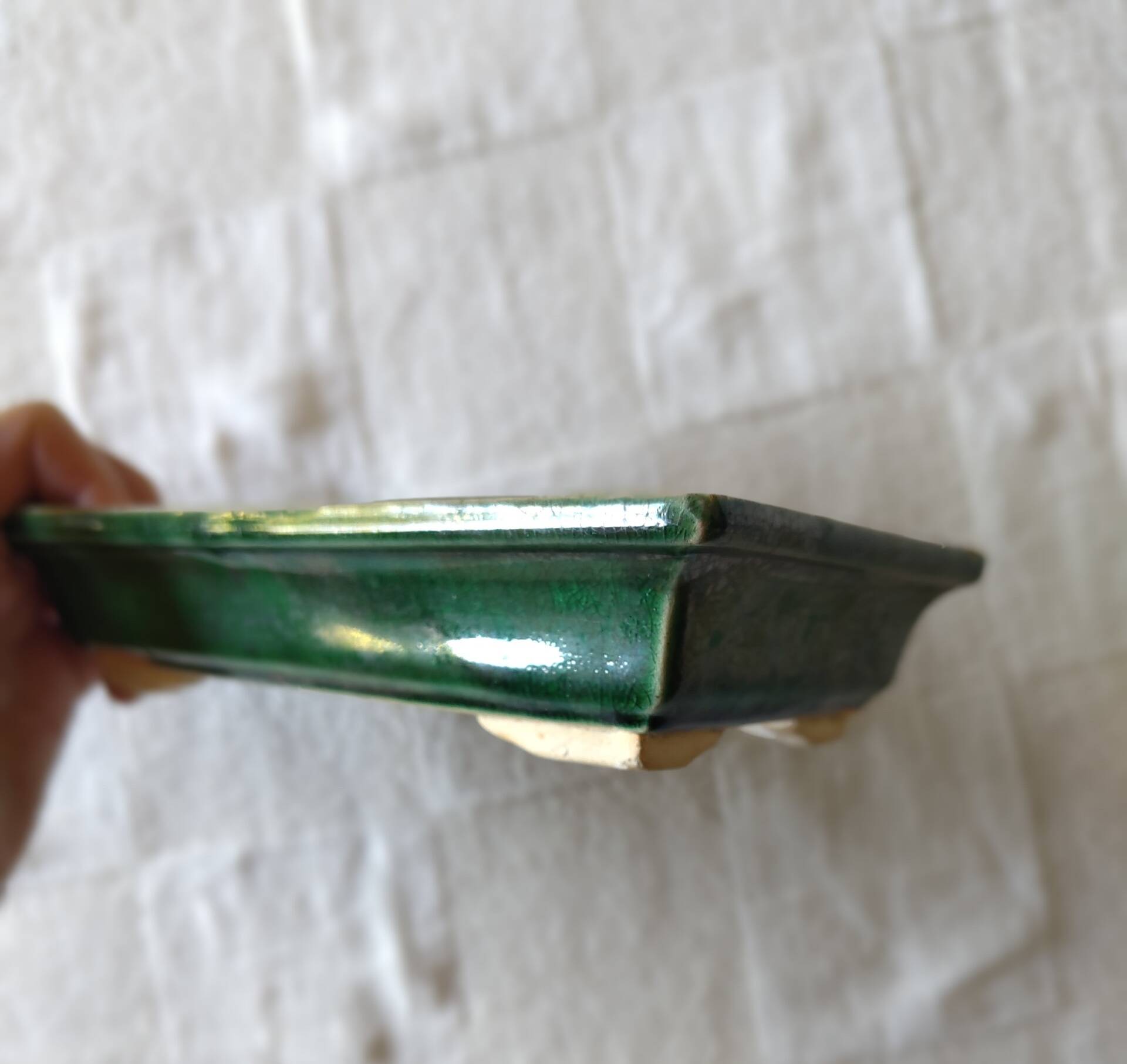 Pot bonsaï rectangulaire céramique émaillée vert