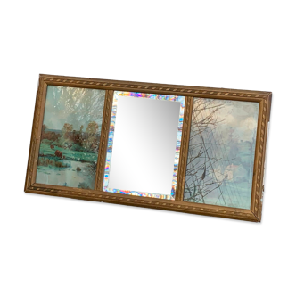 Old triptych trumeau in a gilded wooden frame