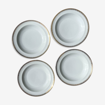 4 assiettes creuses porcelaine blanche doré limoges lafarge & c