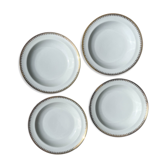 4 assiettes creuses porcelaine blanche doré limoges lafarge & c