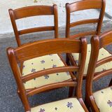 4 chaises en bois massif et tissu jaune fleurs Louis Philippe