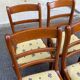 4 chaises en bois massif et tissu jaune fleurs Louis Philippe