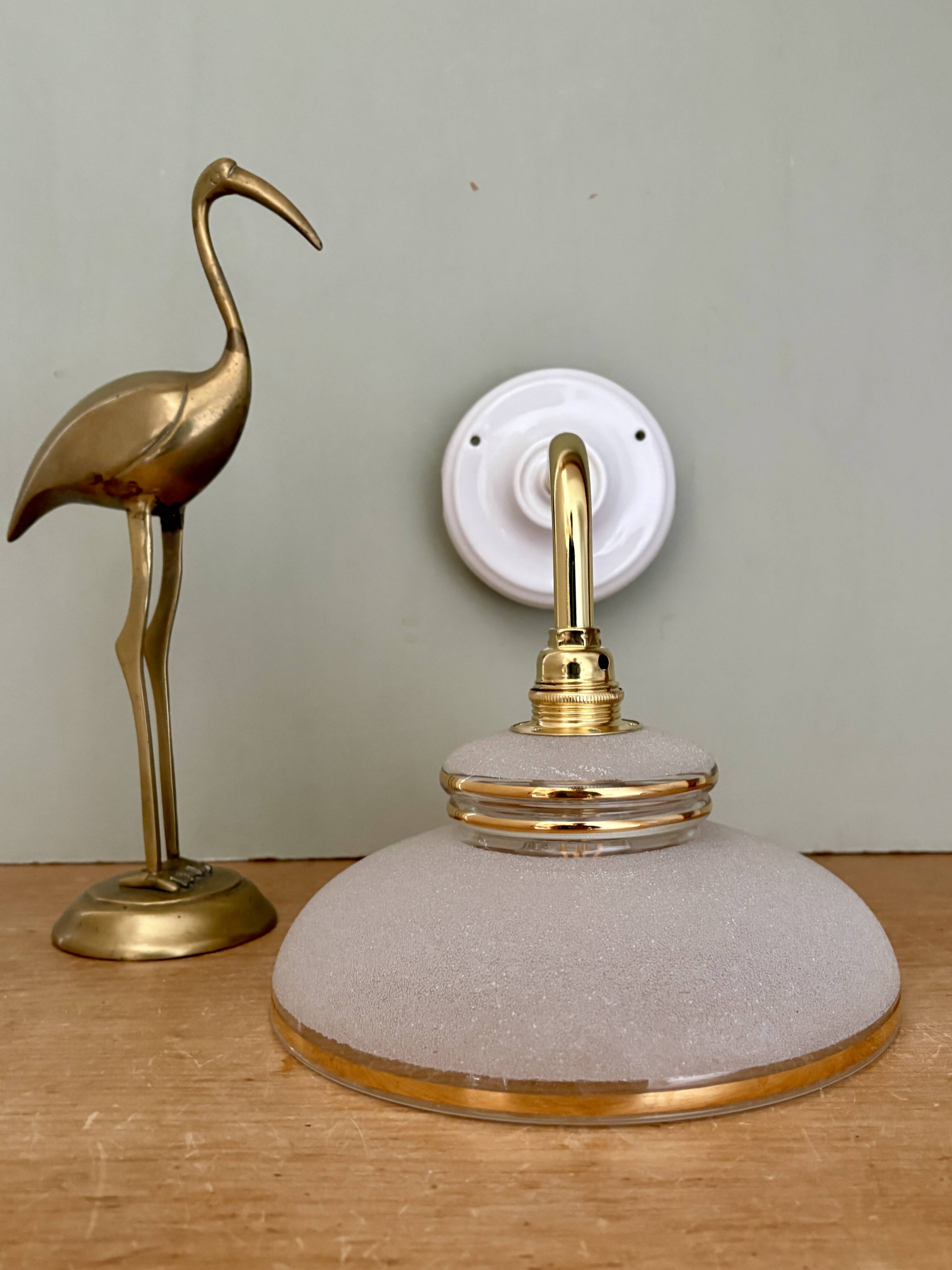 Vintage elbow wall lamp with white and gold granite glass shade