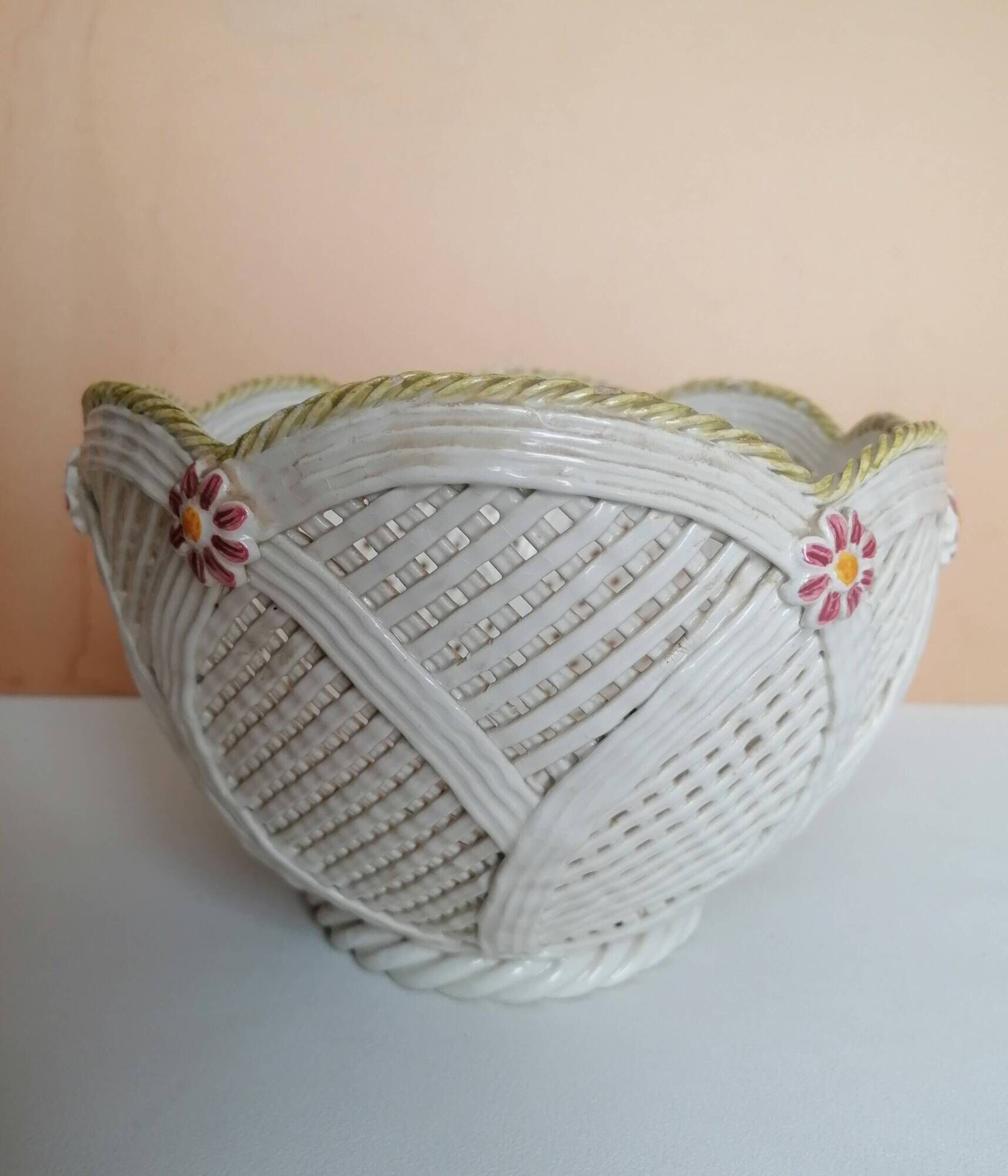 Woven ceramic fruit basket