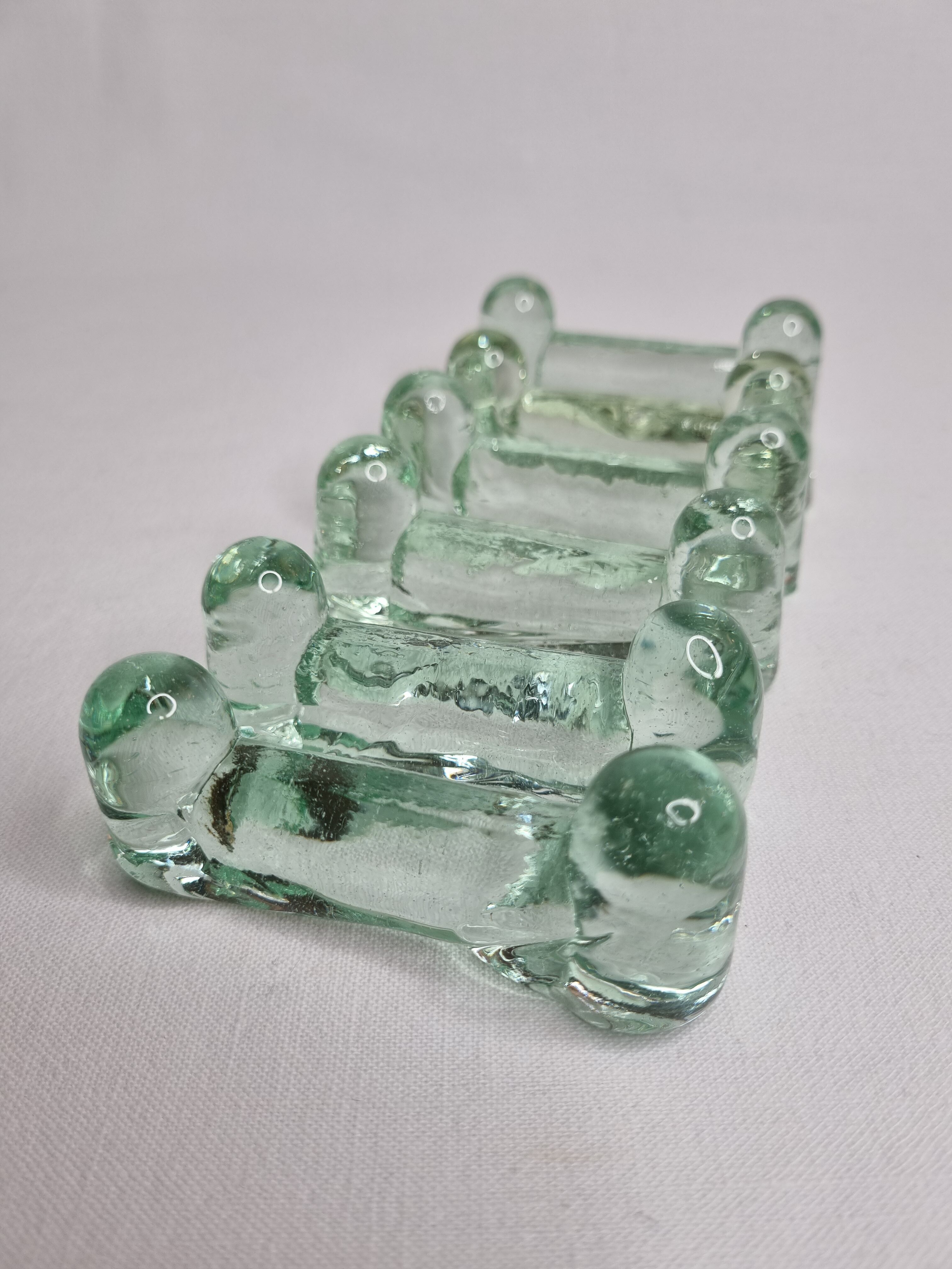 Set of six water glass knife holders from the Biot glassworks, signed