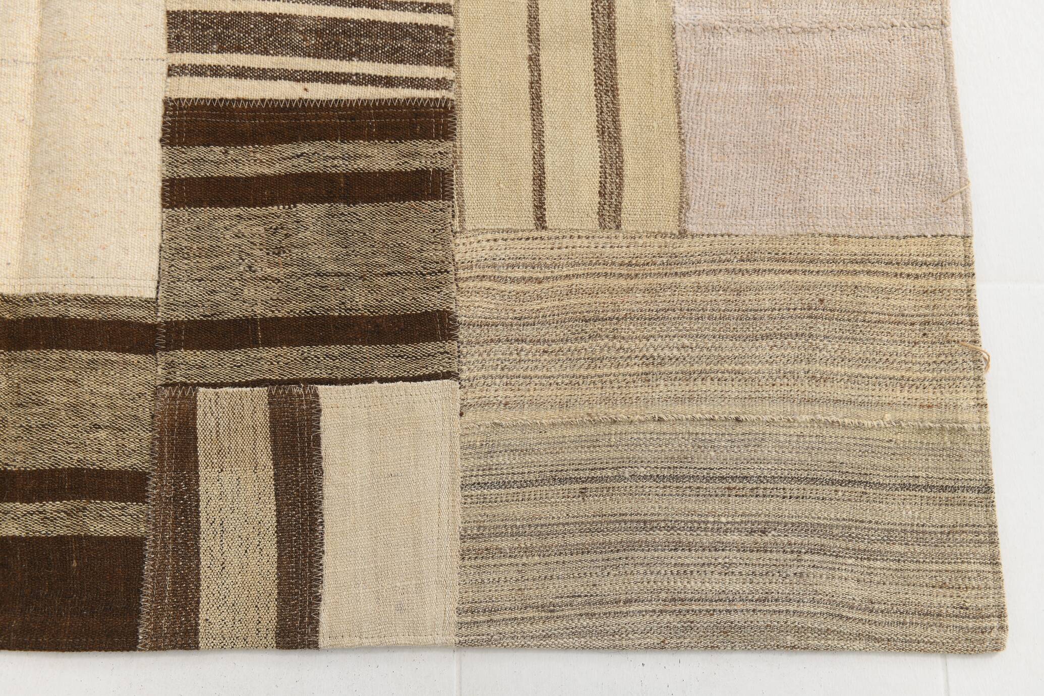 5x8 Cream & Beige Mid Century Modern Kilim Rug, 167x234Cm