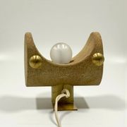 Brutalist Italian Light in Stone and Brass – 1970s Table Lamp