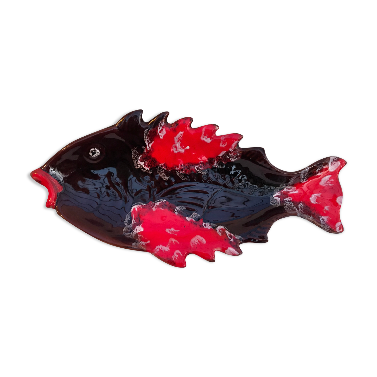 Former raw fish plate vintage red brown