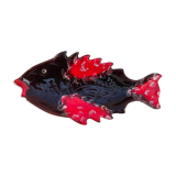 Ancien plat poisson céramique marron rouge vintage