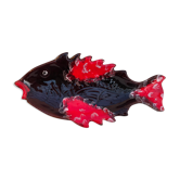 Ancien plat poisson céramique marron rouge vintage