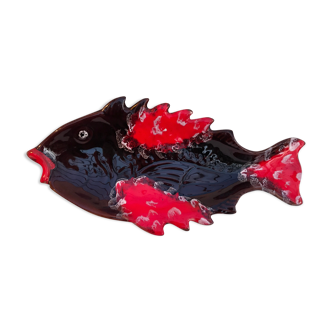 Former raw fish plate vintage red brown