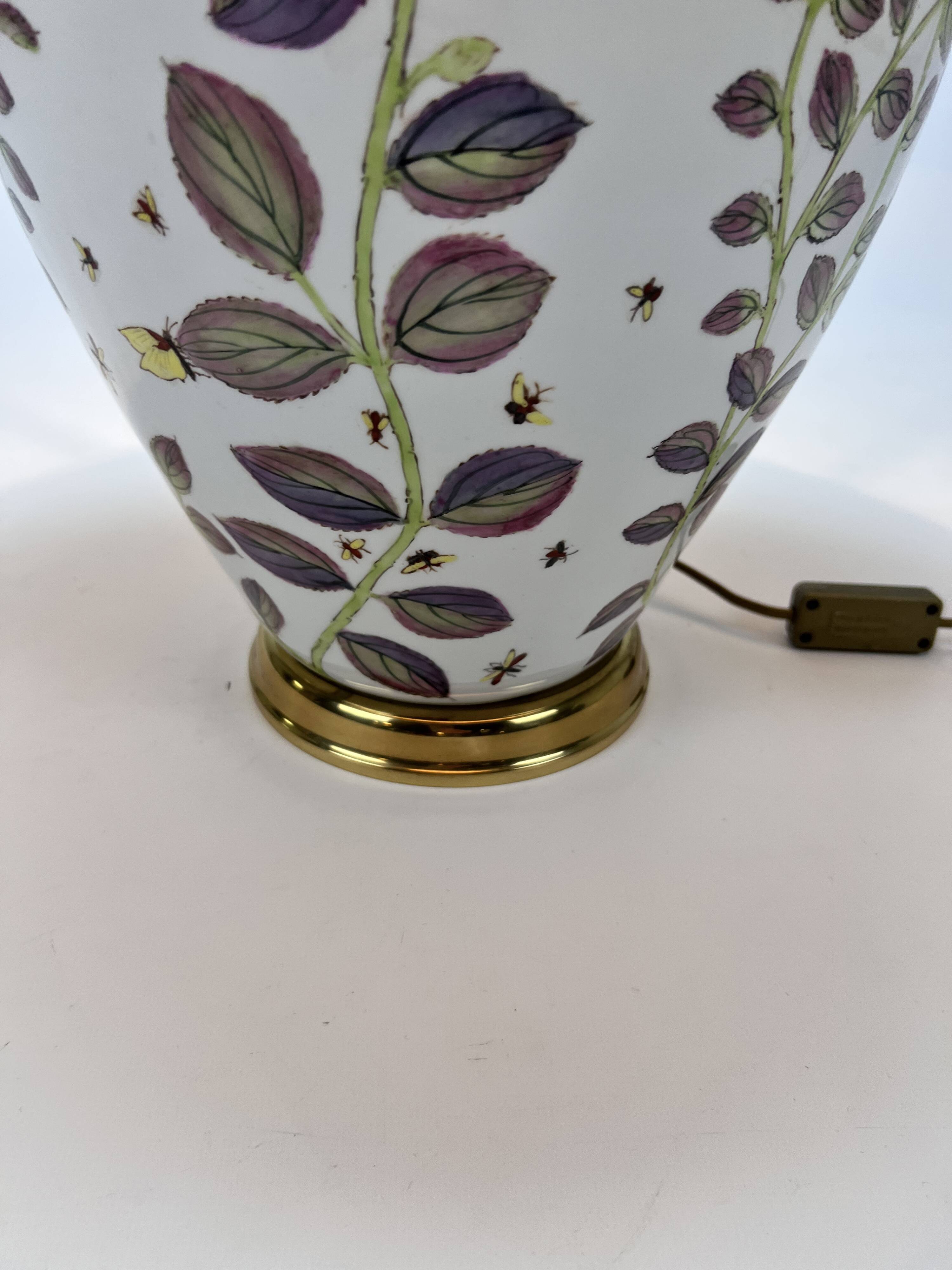 French hand painted ceramic vase lamp, 1970s