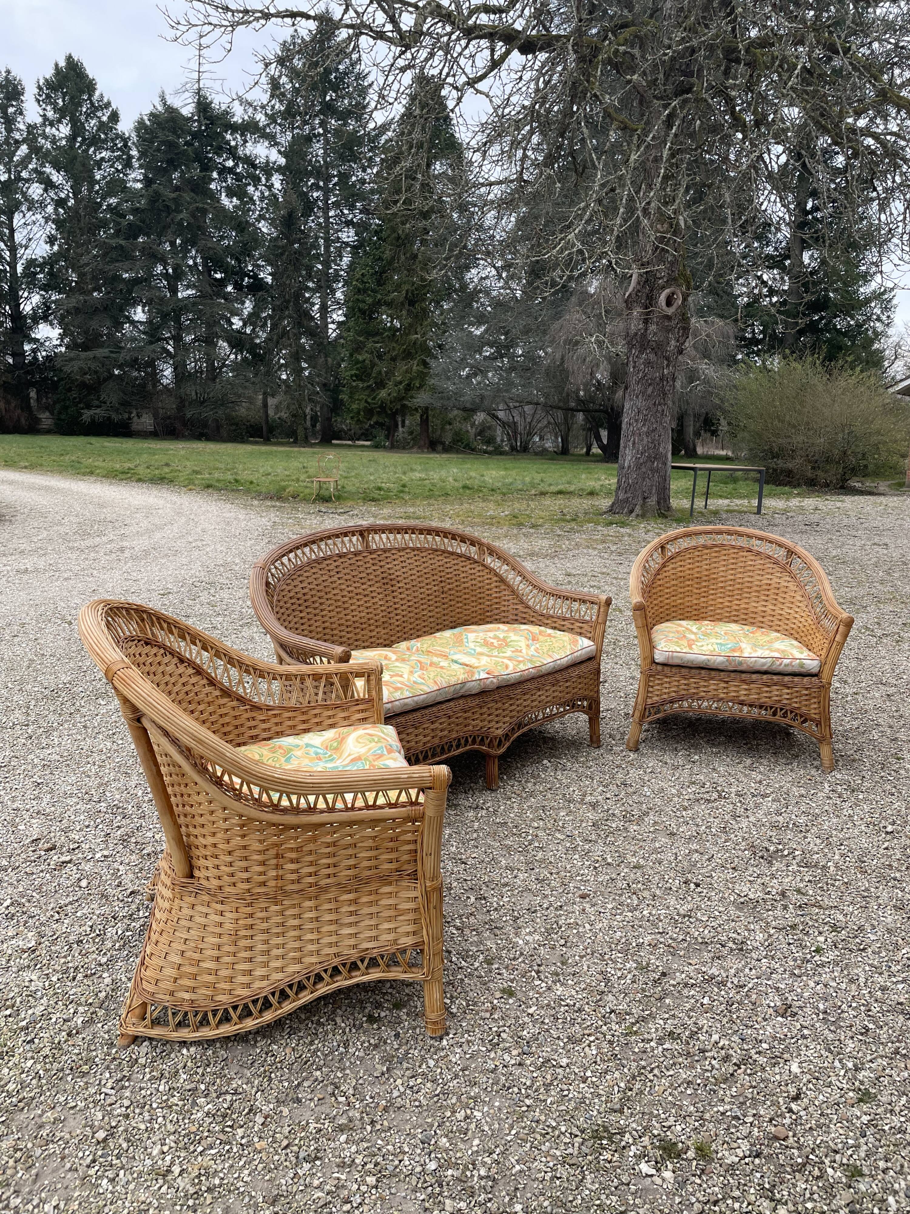 Salon de jardin en rotin 1980