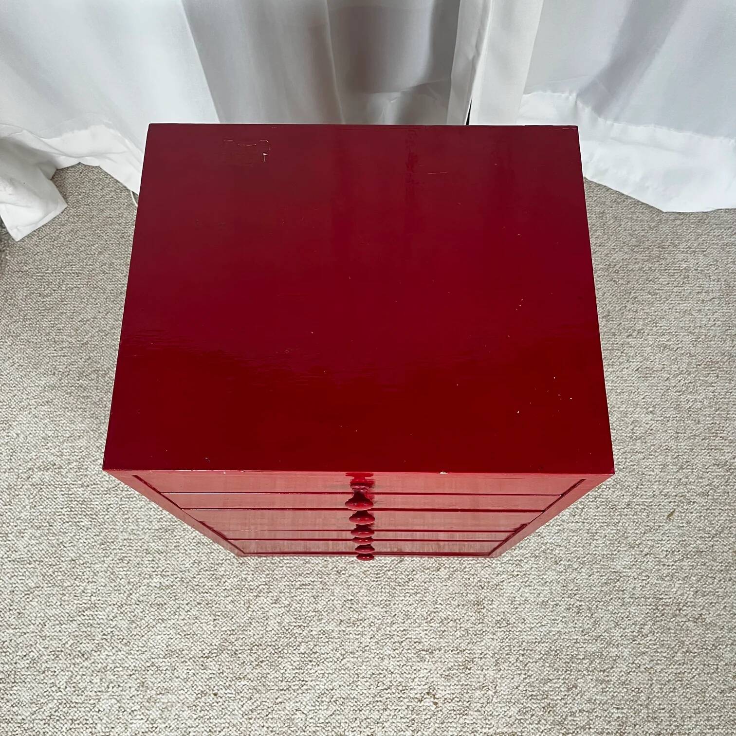 Small workshop furniture in red lacquered pine, 1980.