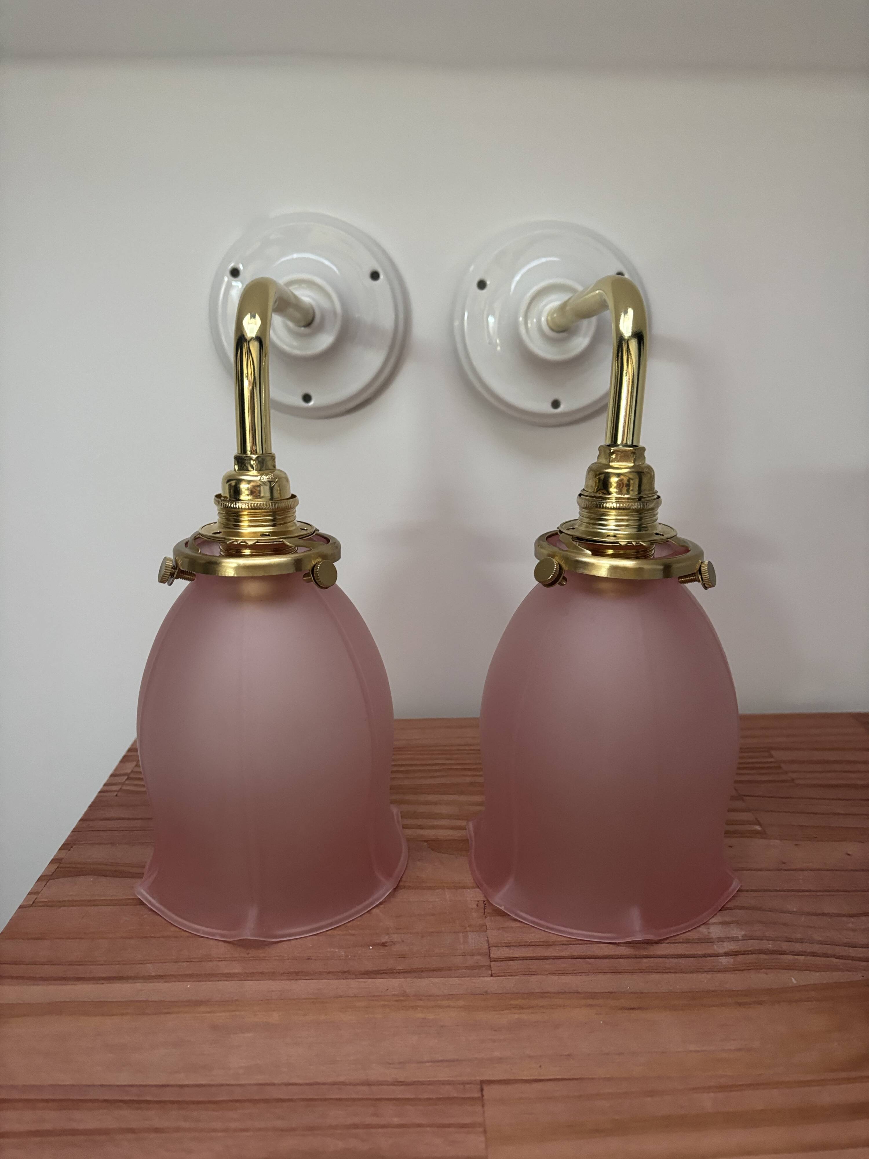Pair of pink tulip wall sconces