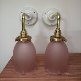 Pair of pink tulip wall sconces