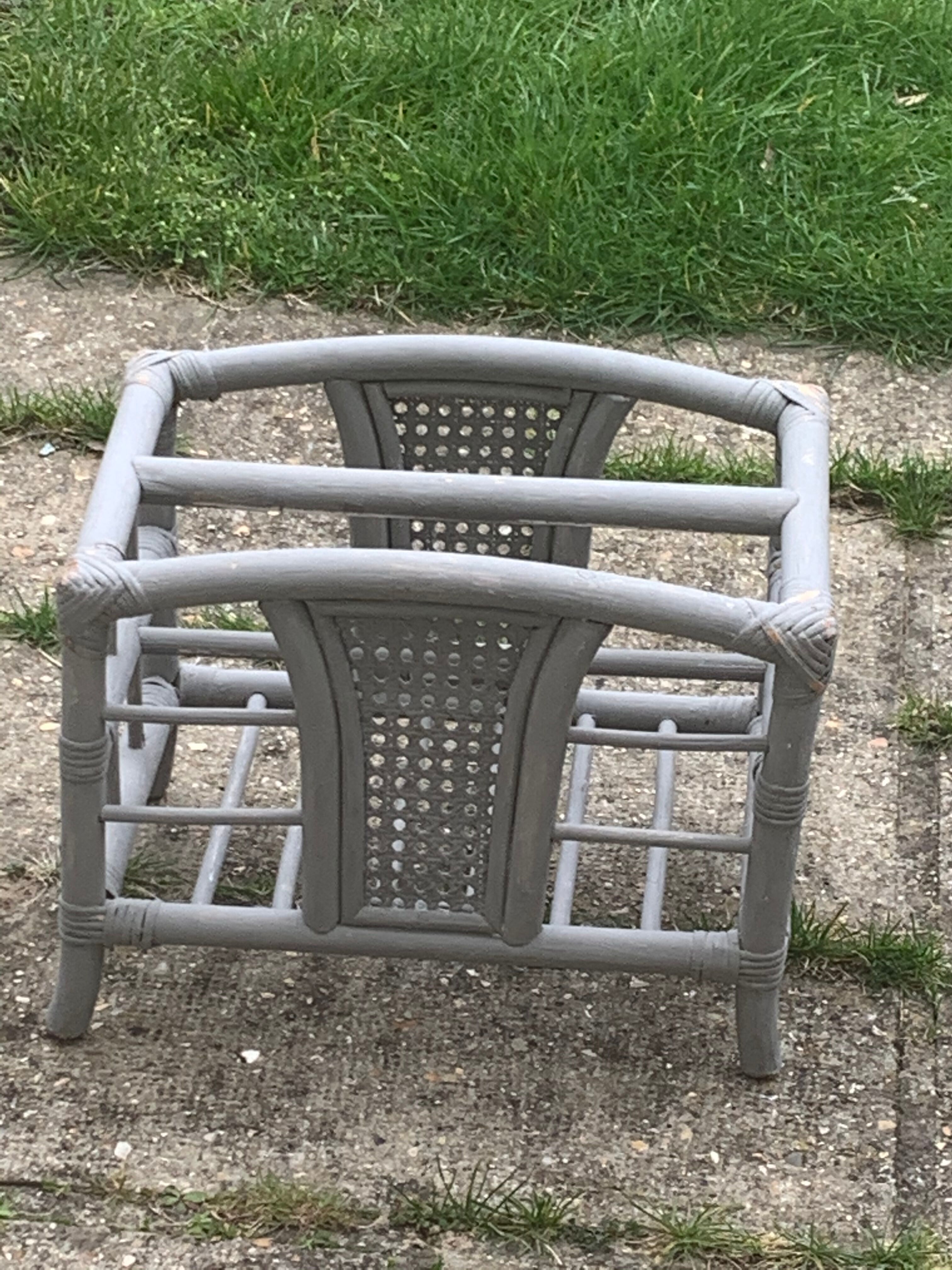 Bamboo and rattan magazine holder, vintage grey canning