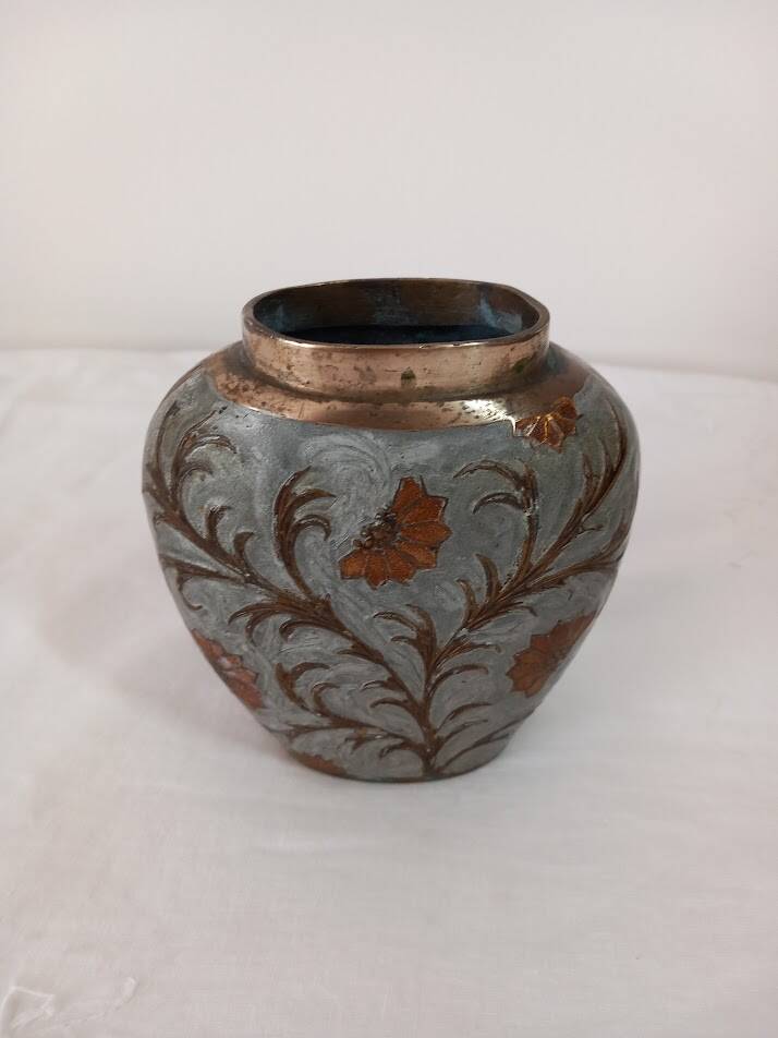 Enameled brass vase