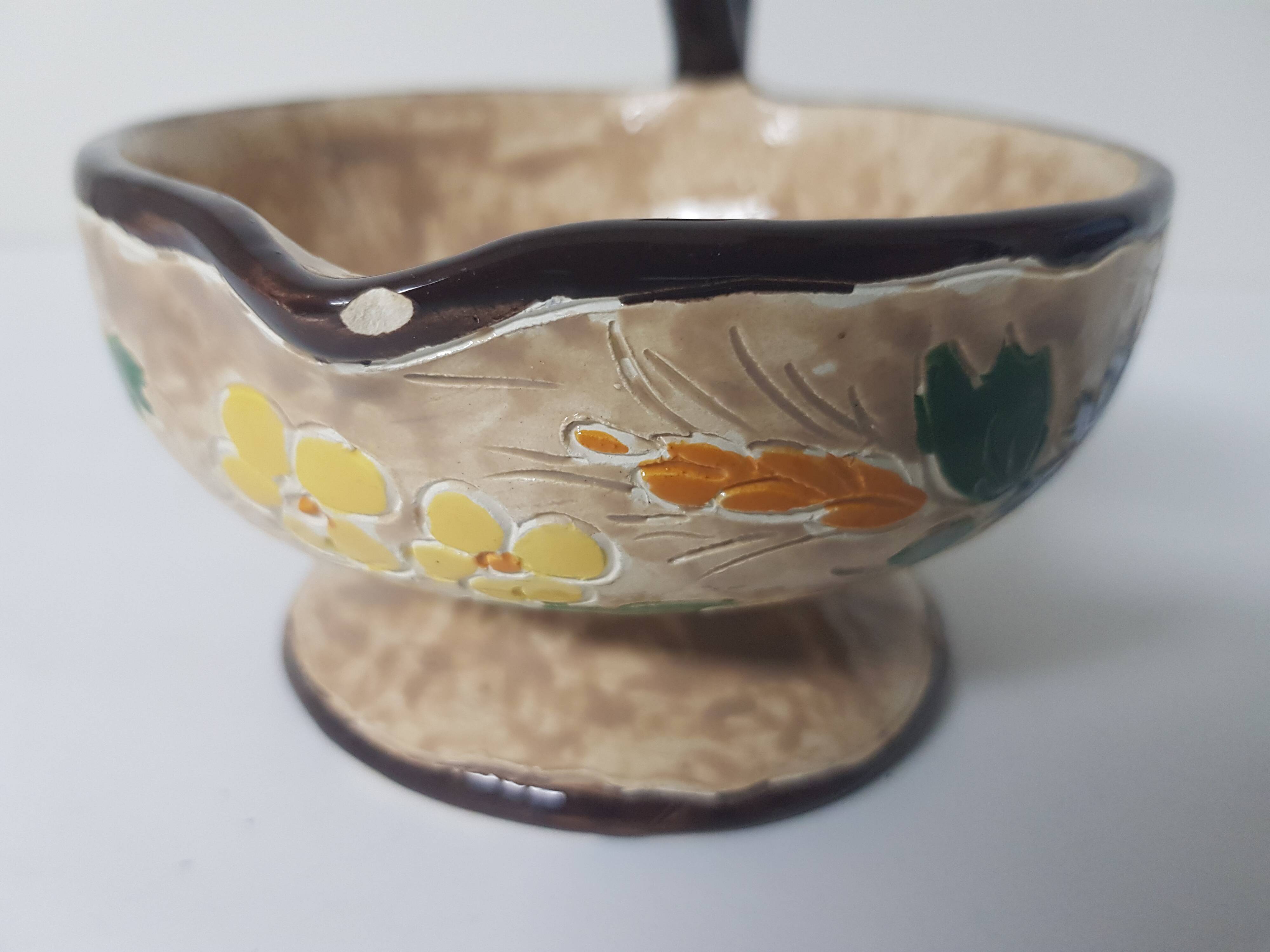 Floral motif ceramic candle holder signed J Massier Vallauris