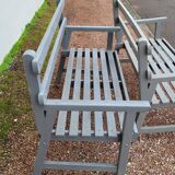 Pair of old wooden park garden benches