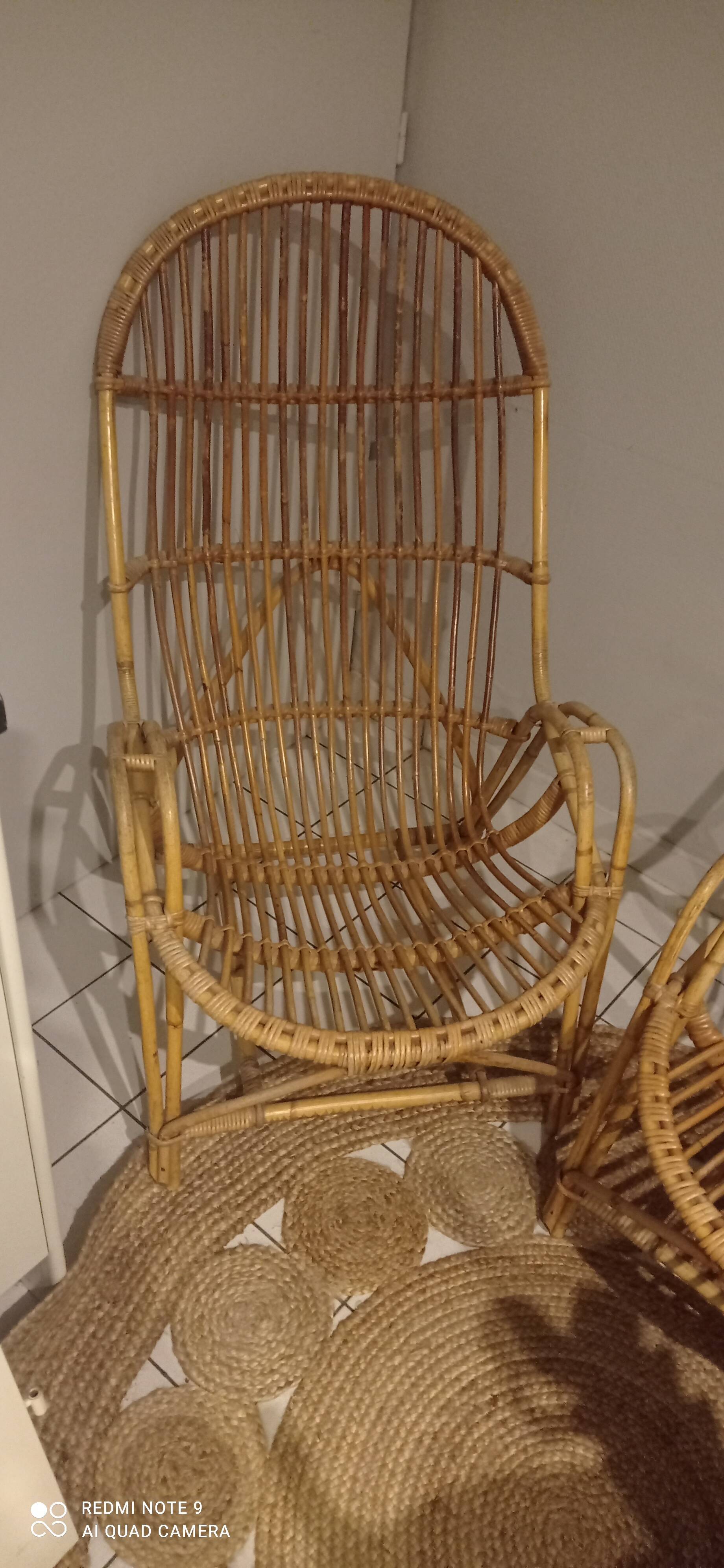 Pair of vintage rattan/wicker armchairs from the 70s
