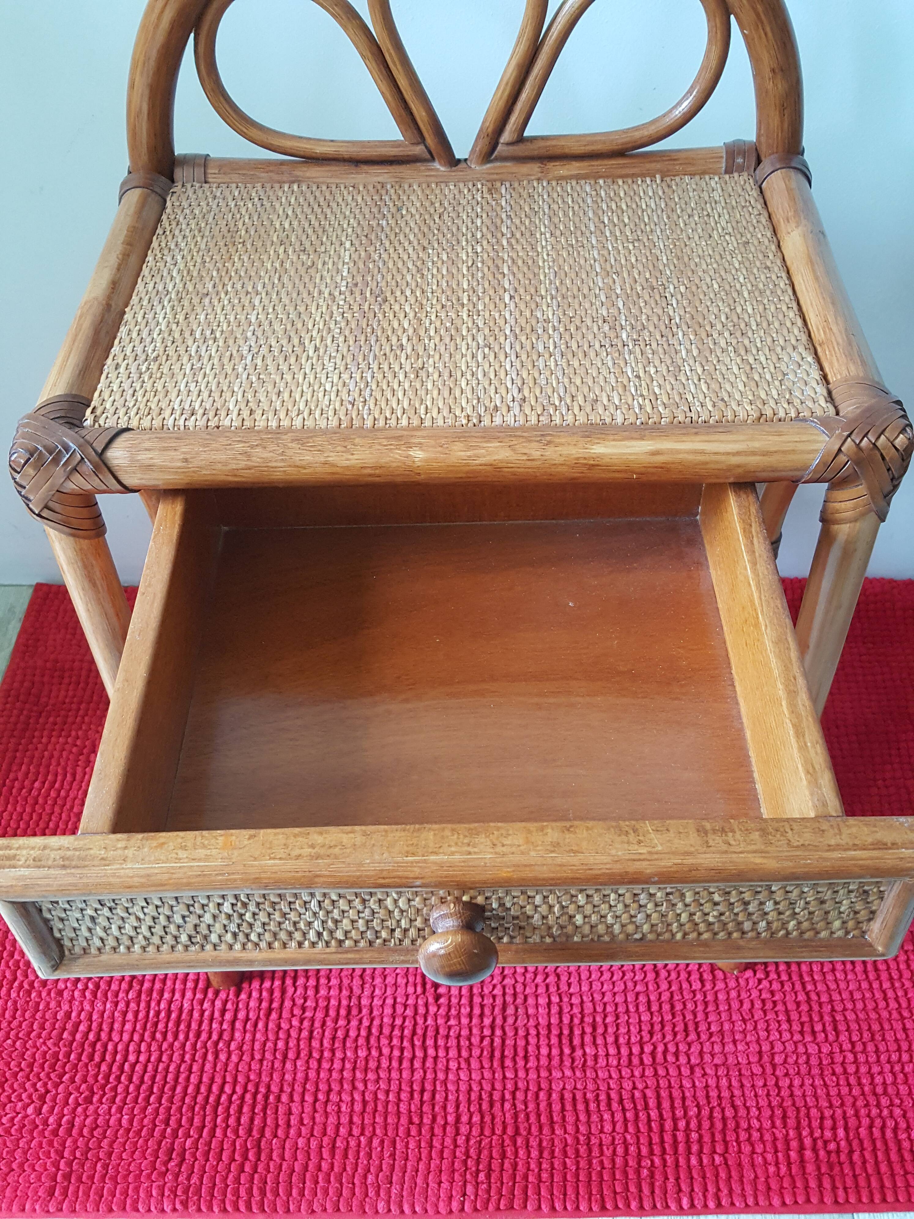 2 rattan rattan banbou bedside tables with vintage drawer