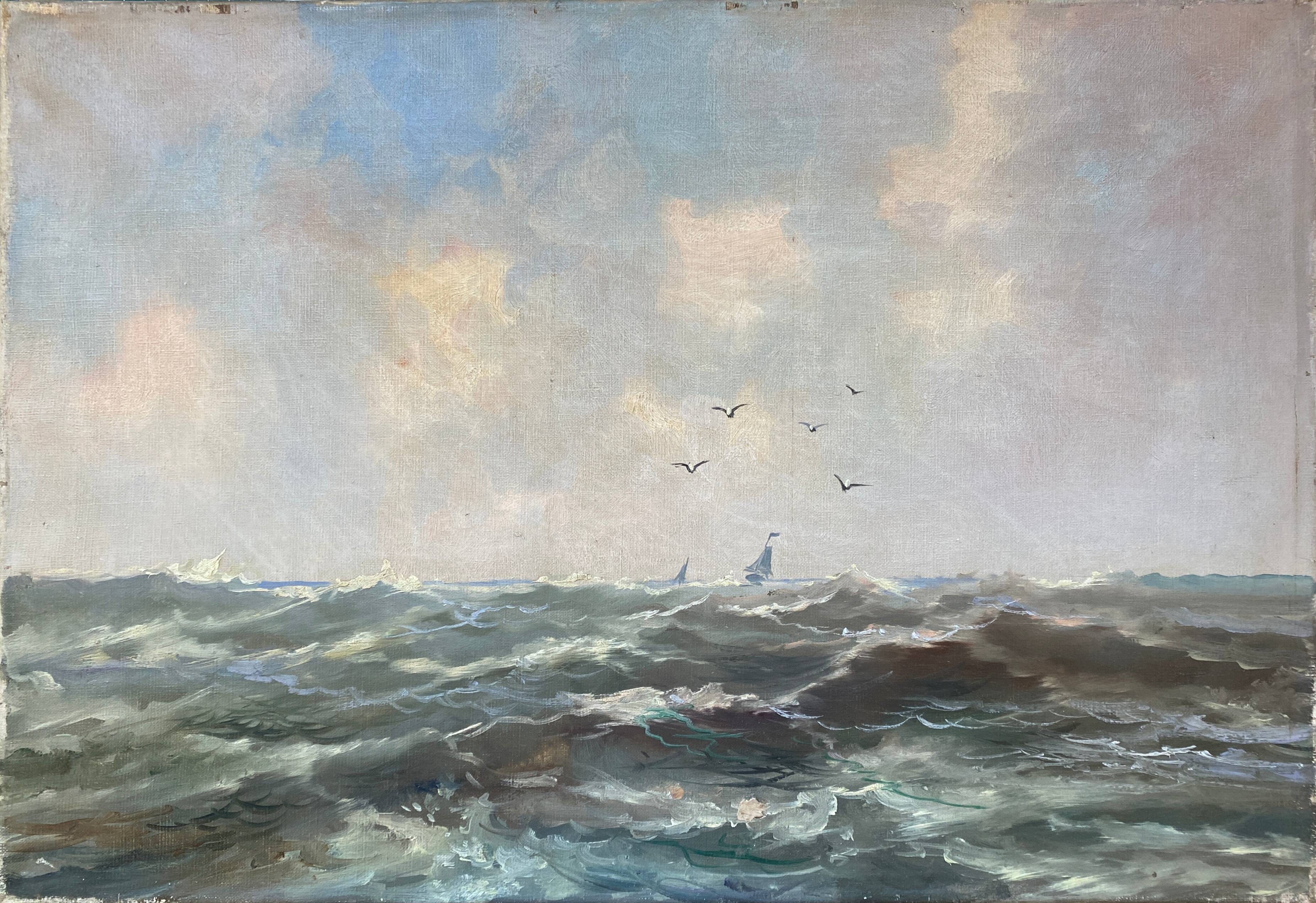 HST Marine painting "Sailboats on rough seas" circa 1900
