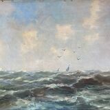 HST Marine painting "Sailboats on rough seas" circa 1900