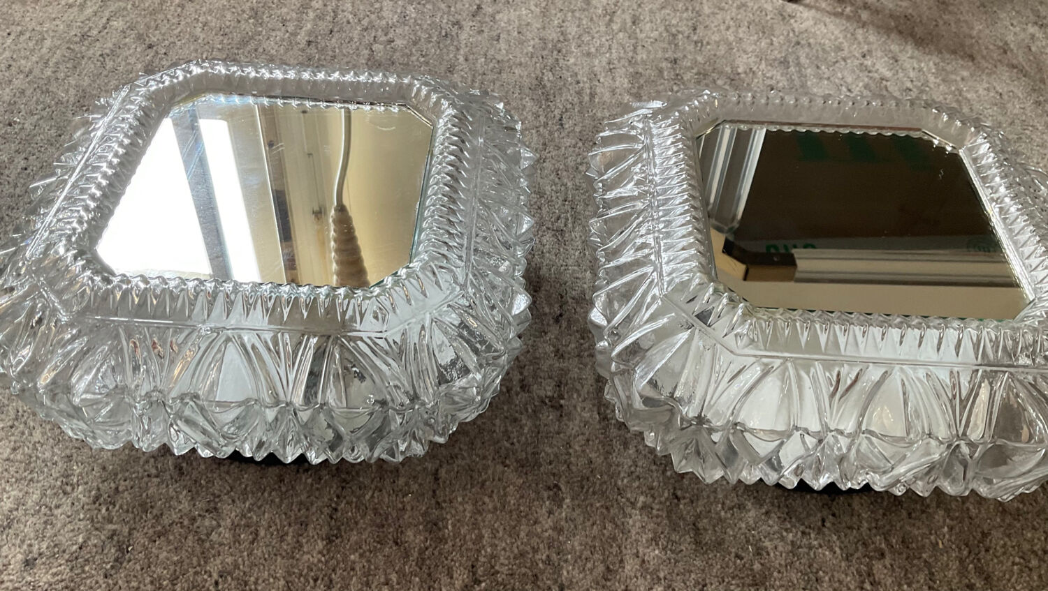 Pair of vintage 70s sconces in molded glass