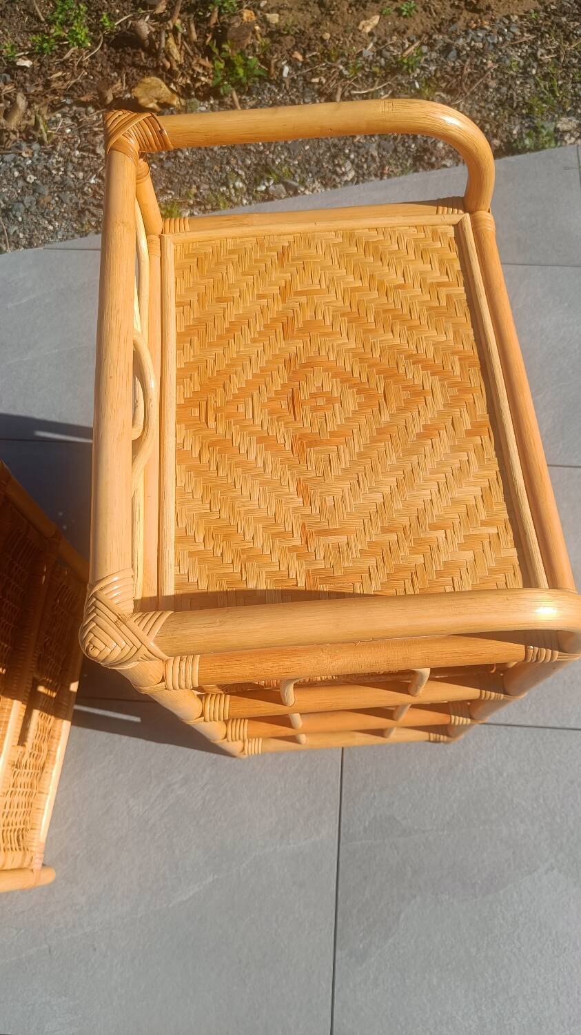 Vintage pair of bedside tables in rattan and cane – bohemian chic style