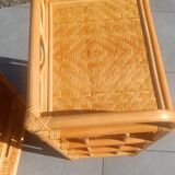 Vintage pair of bedside tables in rattan and cane – bohemian chic style