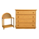 Dresser and its bedside table in cane rattan and vintage oak from the 1970s.