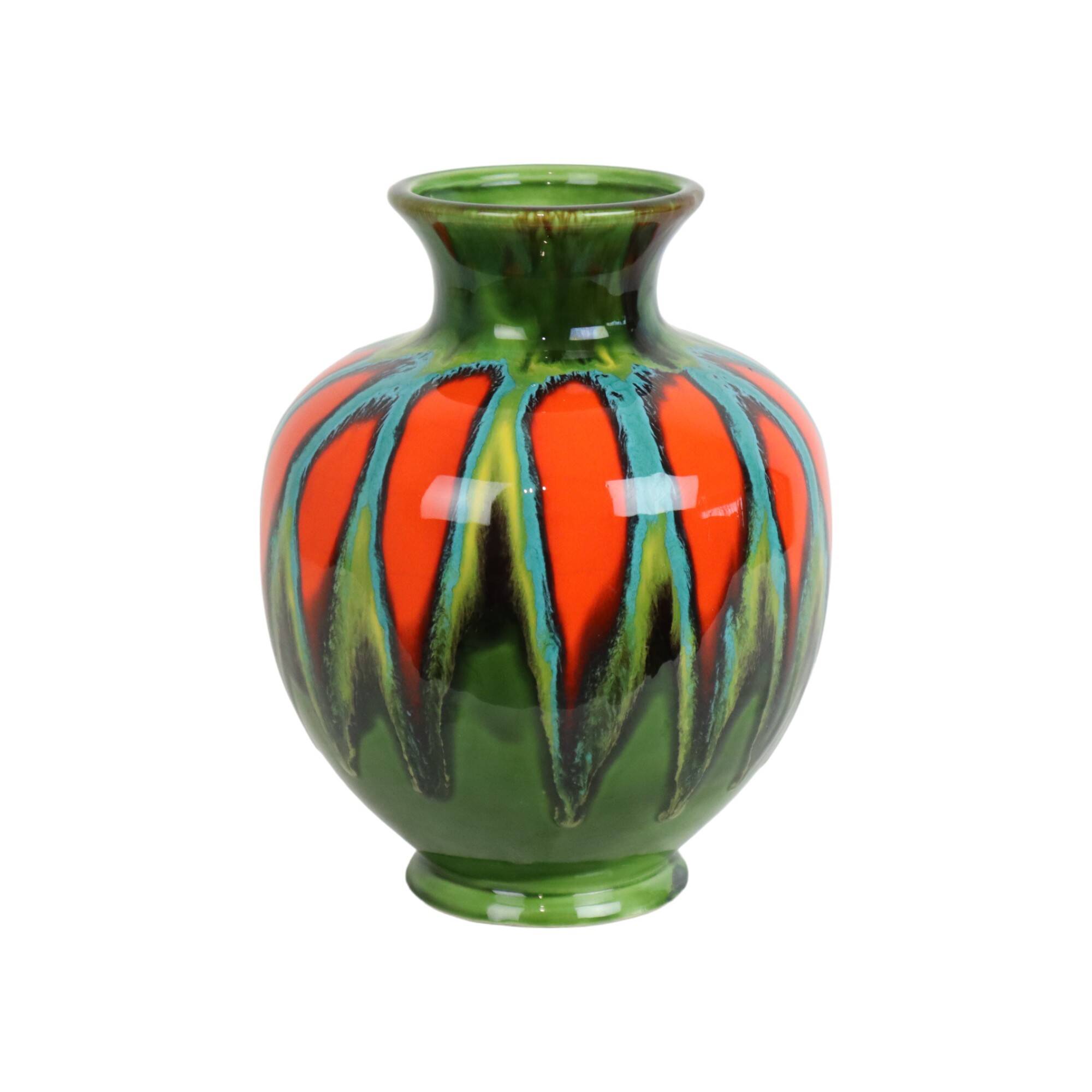 Hubert Bequet Vase Orange Green Turquoise Ceramic Sixties