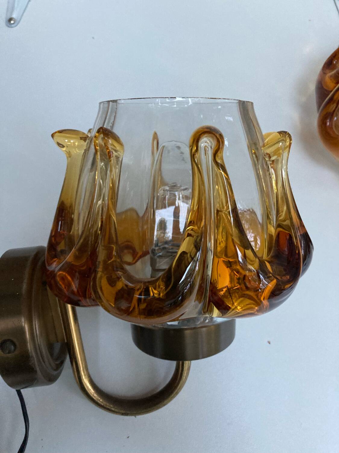 Pair of Murano glass wall sconces, vintage Italian 70s.