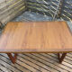 Extendable teak table, sled base, vintage style.