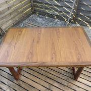 Extendable teak table, sled base, vintage style.