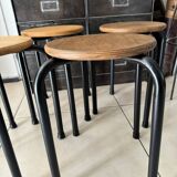 Series of 4 metal and wood school stools