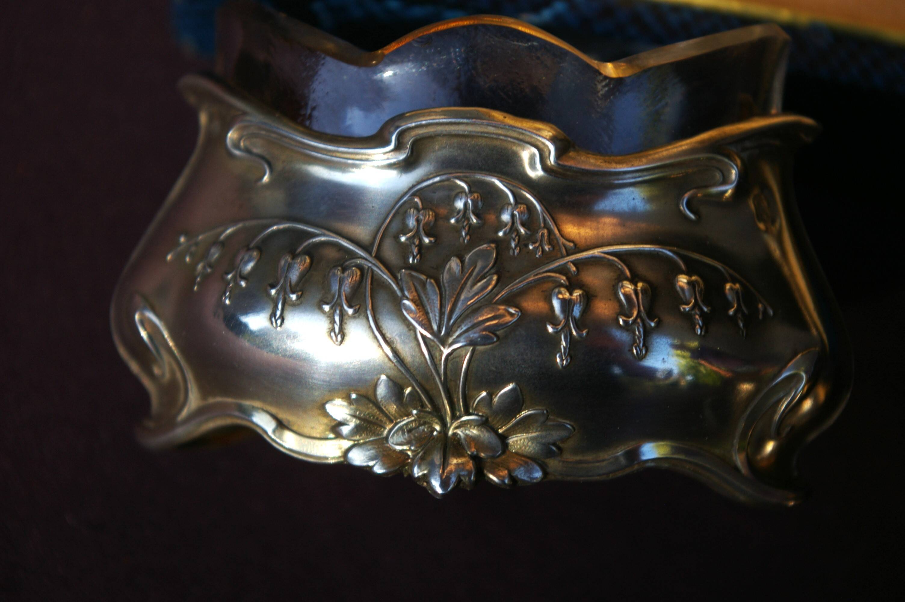 Pair of Art Nouveau Solid Silver Salt Bowls and Spoons
