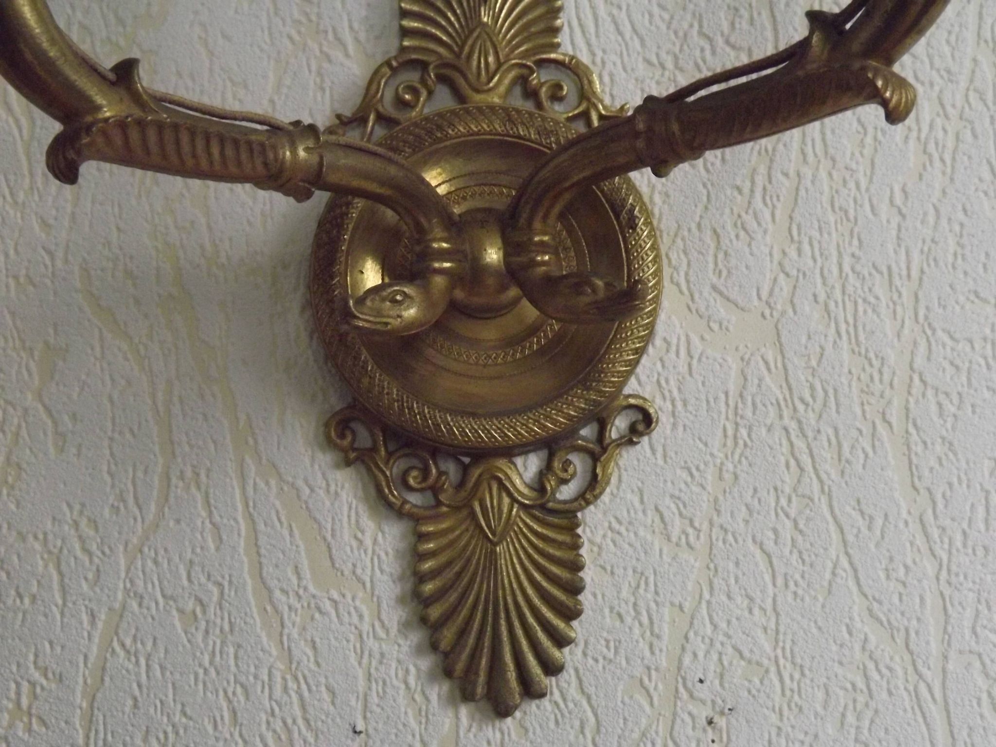 French Antique Bronze Empire Double Wall Sconce with Fan & Swan Detail 5239