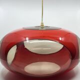 Massive Belgium red plexiglass UFO Space Age pendant light, 1970