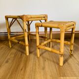 Set of two pull-out tables in rattan and wicker