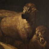 Beautiful 17th century painting, bucolic landscape with goats