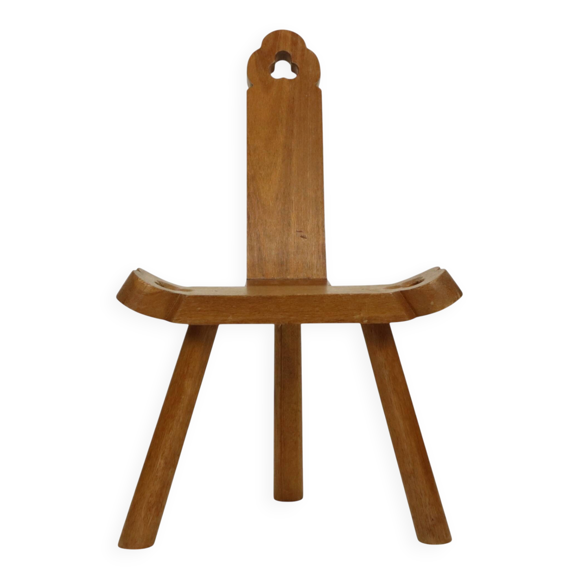 Mid Century Brutalist Tripod Chair Solid Oak Spain