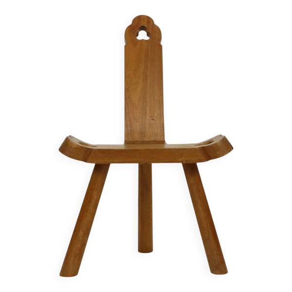 Chaise tripod brutaliste du milieu du siècle en chêne massif, Espagne