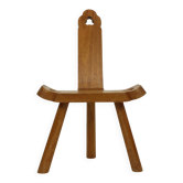 Chaise tripod brutaliste du milieu du siècle en chêne massif, Espagne