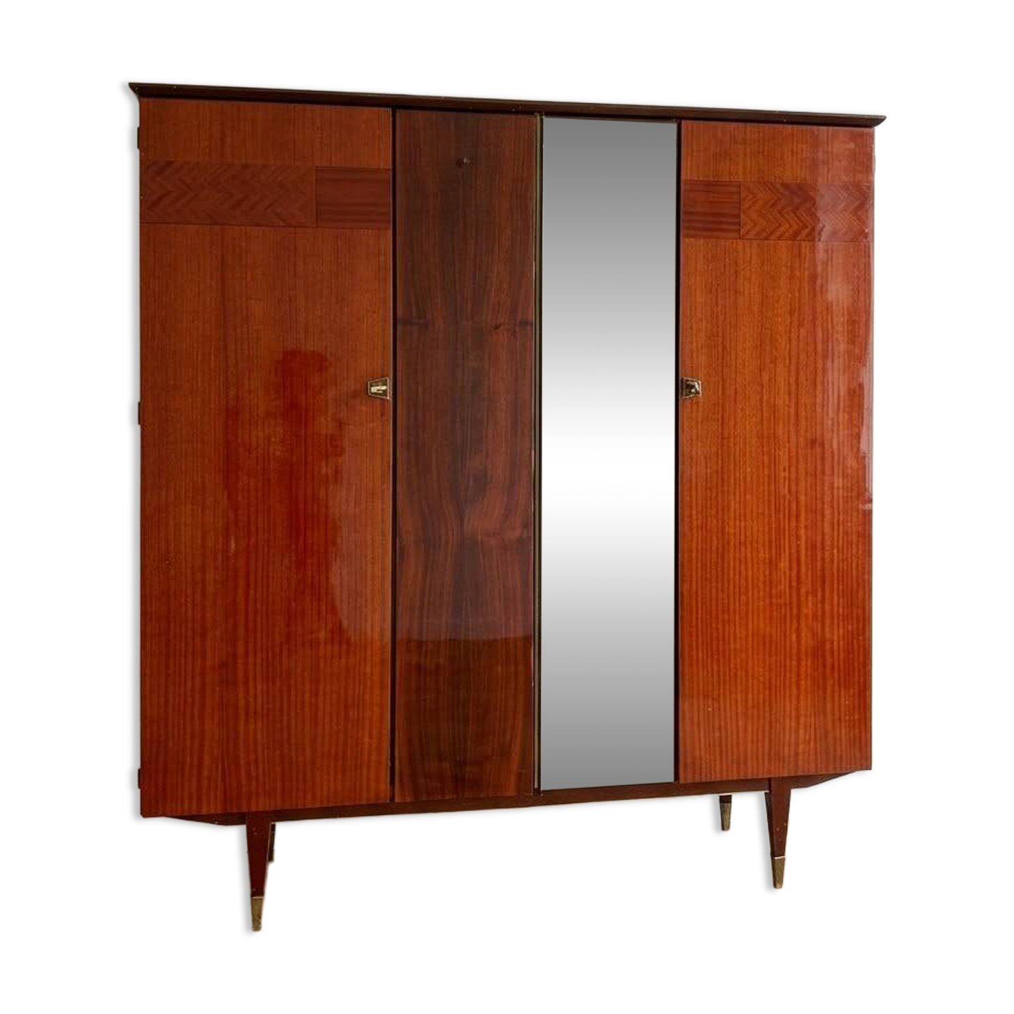 Large vintage 1950s wardrobe in formica and mirror.