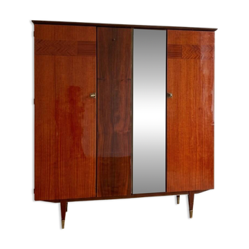 Large vintage 1950s wardrobe in formica and mirror.