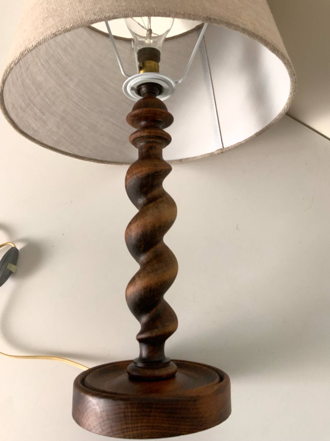 Turned wooden lamp