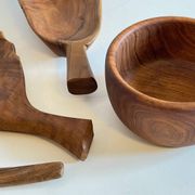 Lot coupelles en bois tourné et sculpté vintage