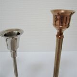 Five gold brass candlesticks and chrome brass vintage scandinavian design